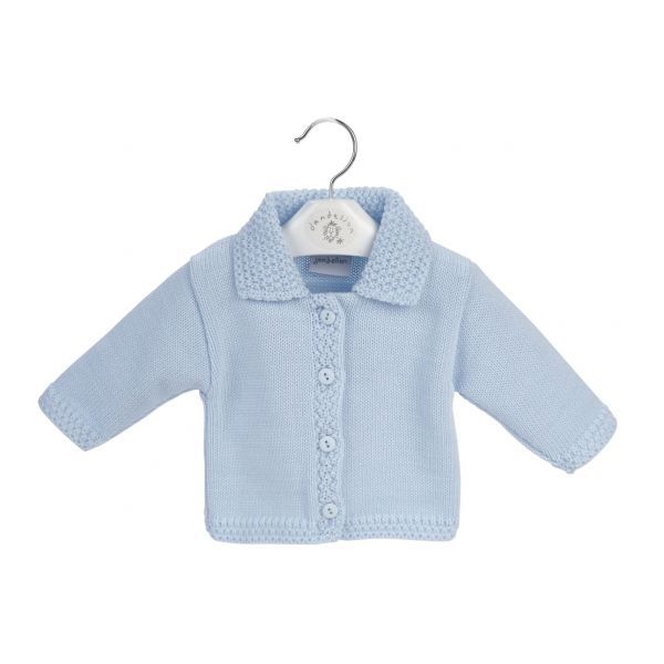 Knitted Baby Cardigan with Collar -- Blue