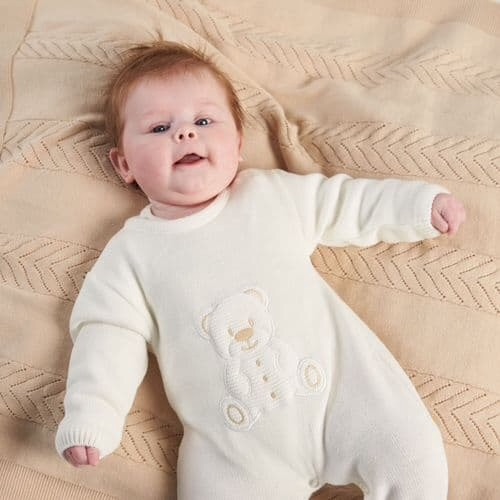 Dandelion  Teddy Bear knitted onesie -- White