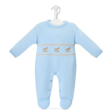 'DANDELION' ROCKING HORSE KNITTED ONESIE --- SKY/TAUPE