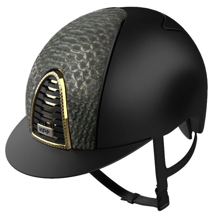 KEP CROMO 2.0 TEXTILE Riding Helmet - Black/Python Gold Laminated Front Pan