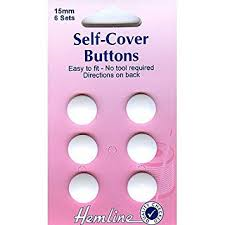 Hemline Self Cover Buttons 15mm 6 sets