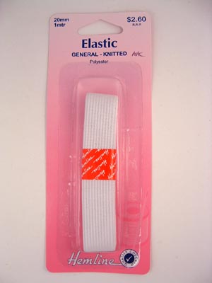Hemline Elastic General - Knitted 20mm (1mtr) white