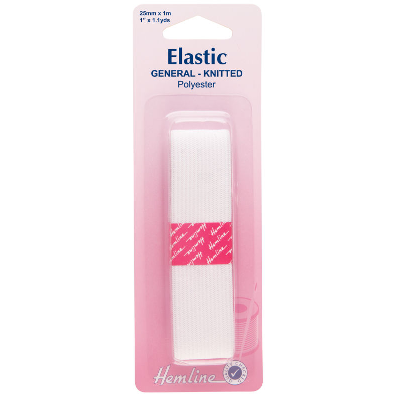 Hemline Elastic General - Knitted 25mm (1mtr) white