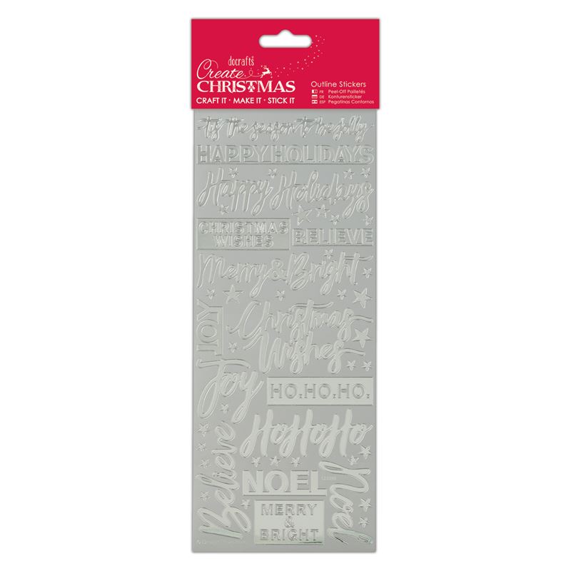 Docrafts outline stickers - Contemporary Xmas Sentiments Silver