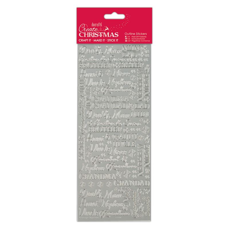 Docrafts Outline stickers - Traditional Xmas Relations Silver