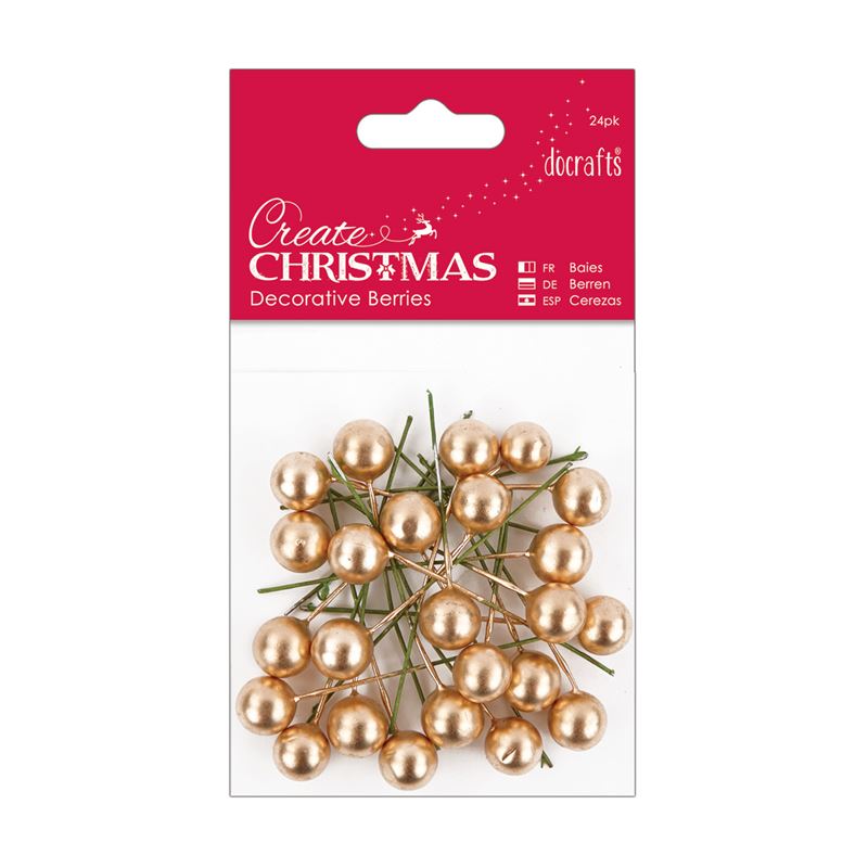 Docrafts Create Christmas Decorative Berries (24pk) - Gold