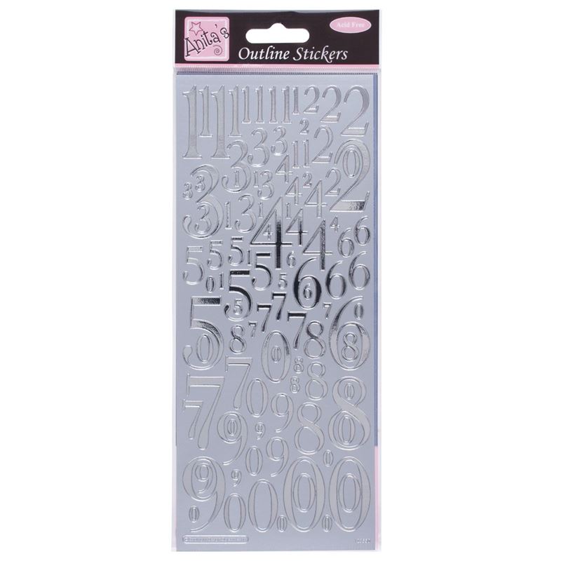 Outline Stickers - Mixed Numbers - Silver