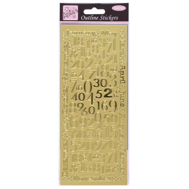 Outline Stickers - Months And Numbers - Gold