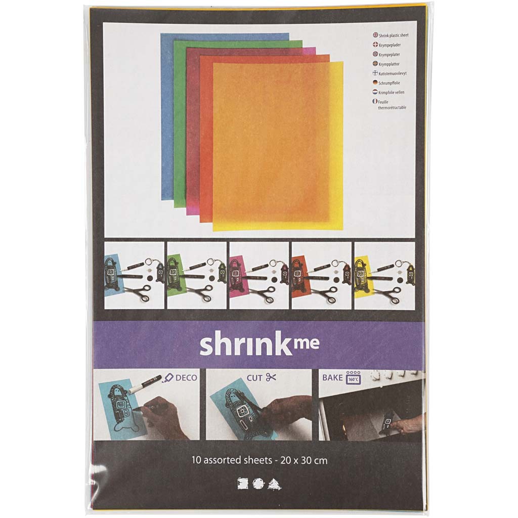 Shrink Plastic Sheets, sheet 20x30 cm, bold colours, 10sheets