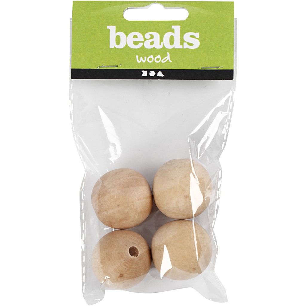 Wooden Bead, D: 30 mm, hole size 5 mm, china berry, 4pcs