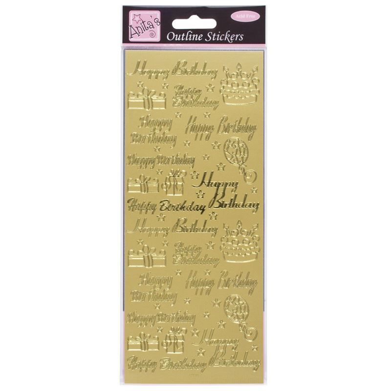 Outline Stickers - Happy Birthday Assorted - Gold