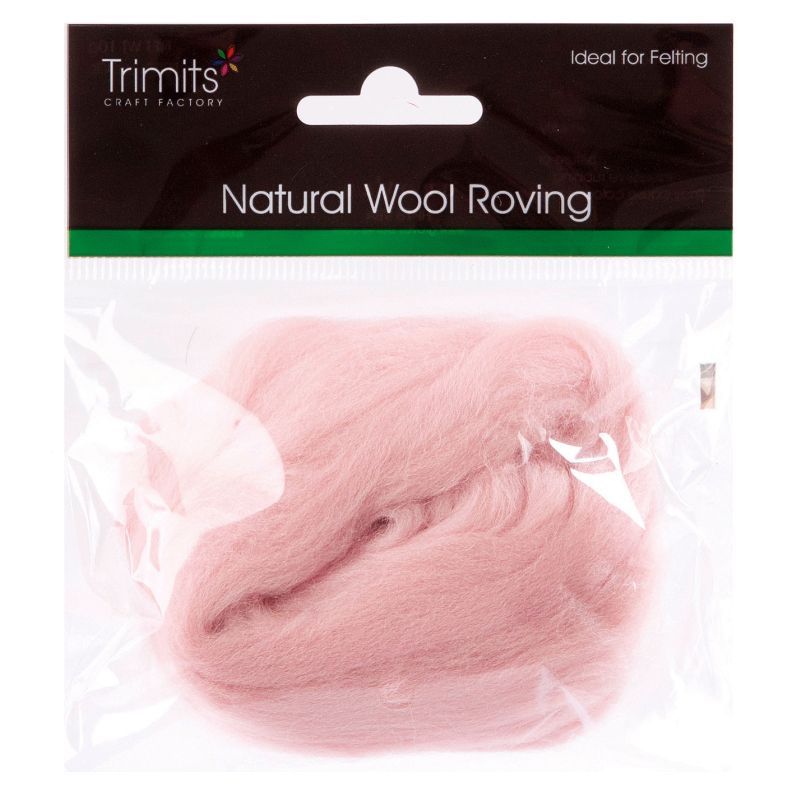 Trimits Felting Natural Wool Roving Baby Pink 10g