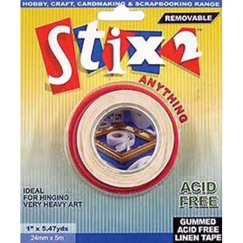 Stix2 gummed acid free linen tape 24mm x 5m (Removable)