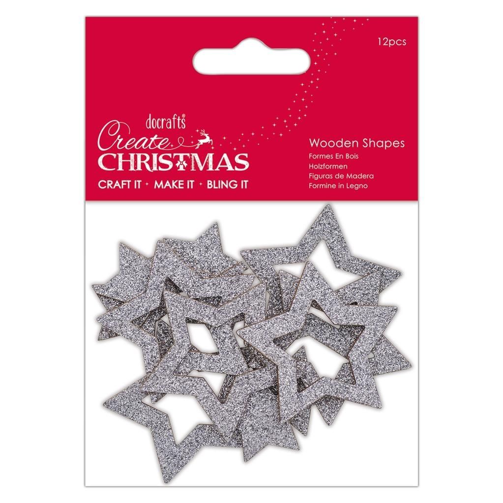 Create Christmas - Wooden Shapes - Silver Star 12pcs