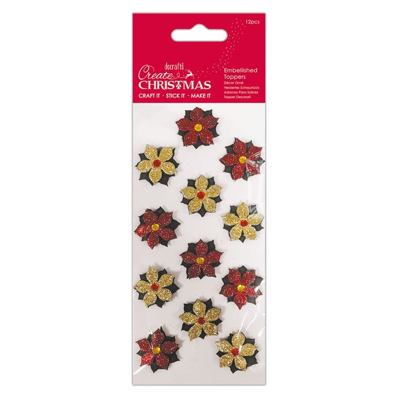 Embellished Toppers (12pcs) - Poinsettias - Create Christmas