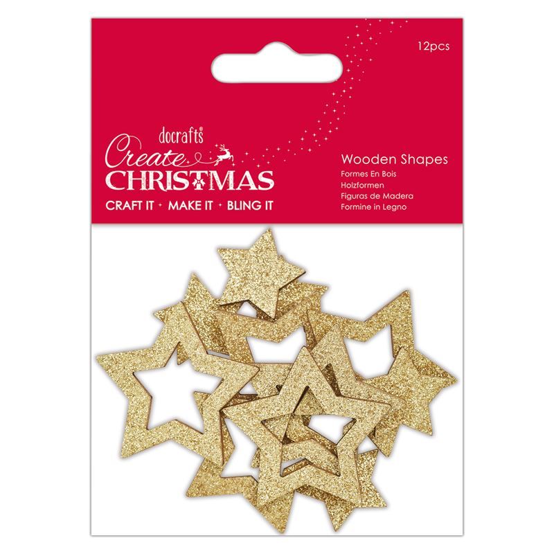 Wooden Shapes (12pcs) - Gold Star - Create Christmas