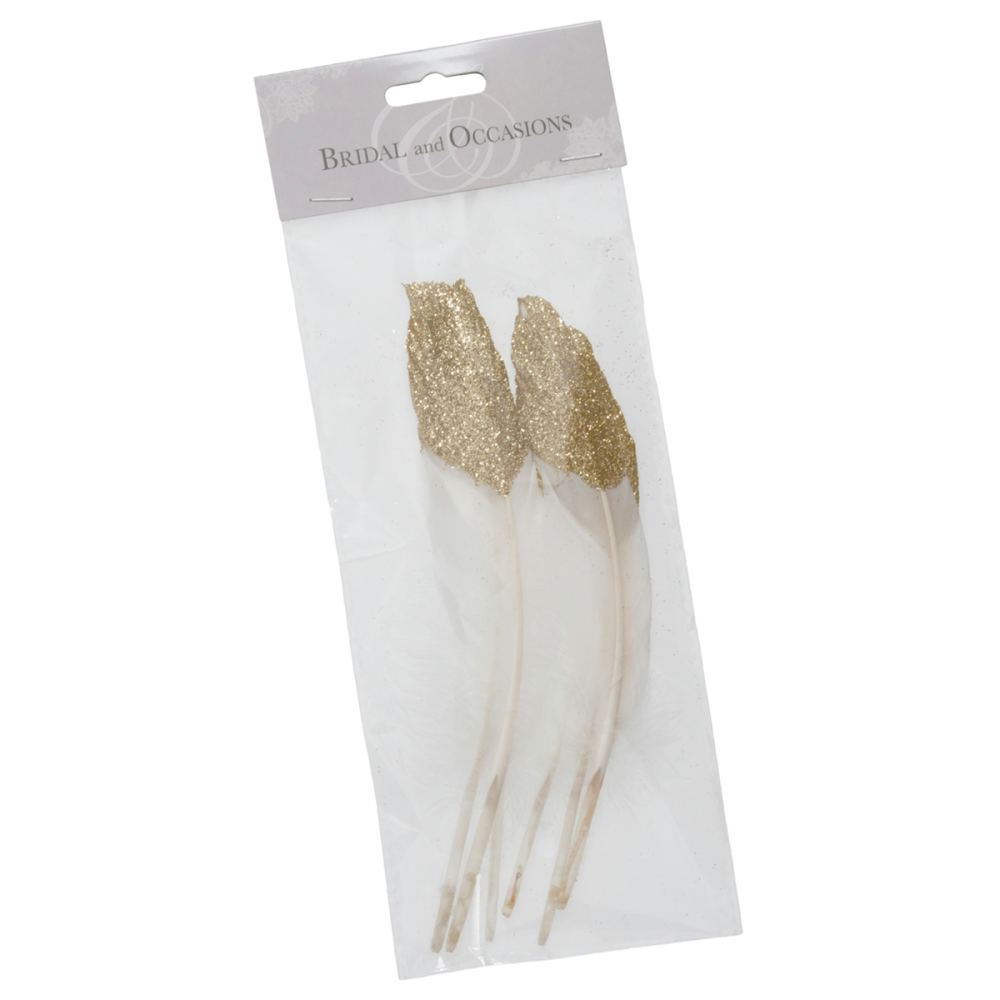 Feathers Half Glitter-Dipped 20cm Gold