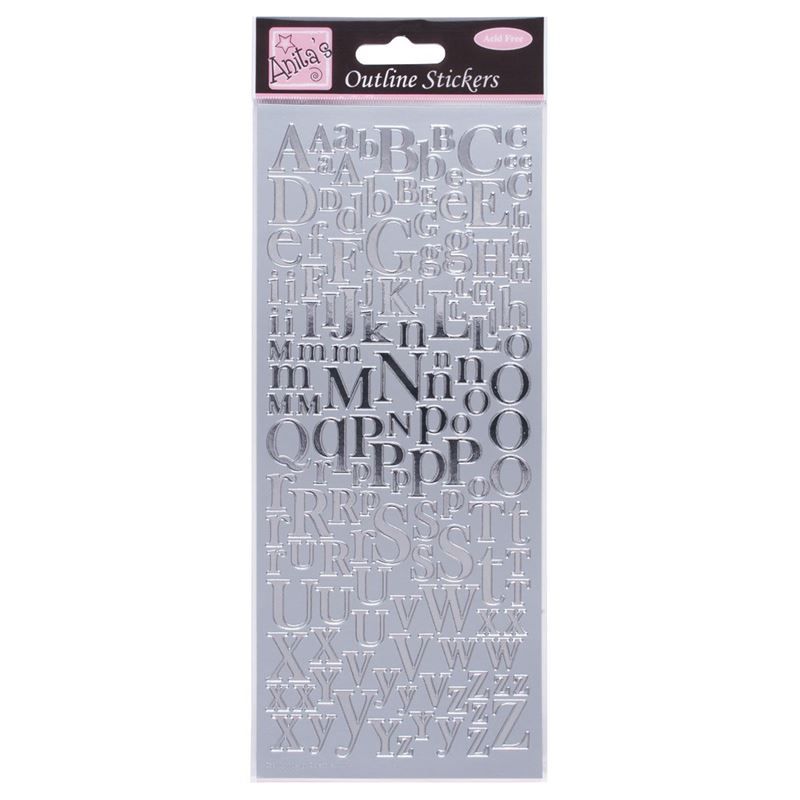 Outline Stickers - Mixed Serif Alphabets - Silver