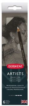 Derwnet Artist Pencils Tin 6 Black and White