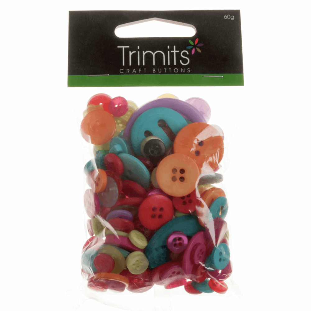 Bag of Craft Buttons: Assorted Brights: 50g