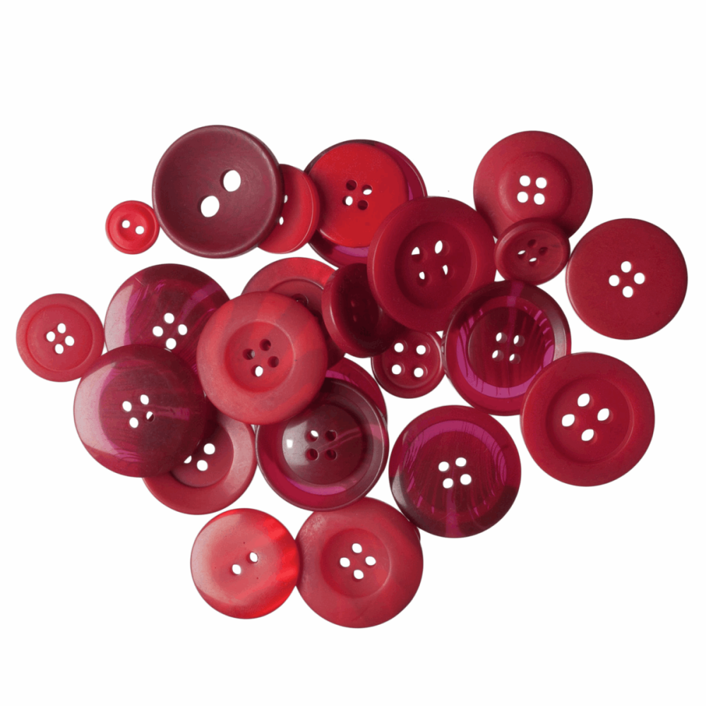 Bag of Craft Buttons: Assorted Red: 50g