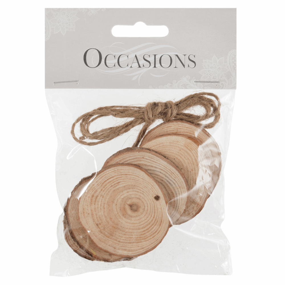 Wooden Slices: Hanging: Round: Small: 6 Pieces