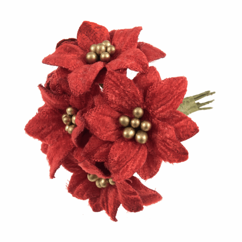 Velvet Poinsettias: 6 Stems: Red/Gold
