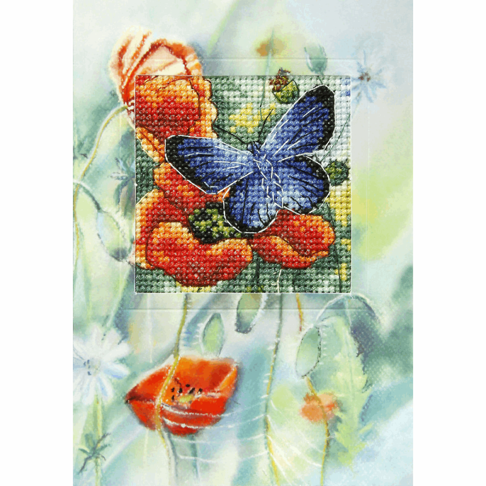 Counted Cross Stitch Kit: Greetings Card: Butterfly and Poppies