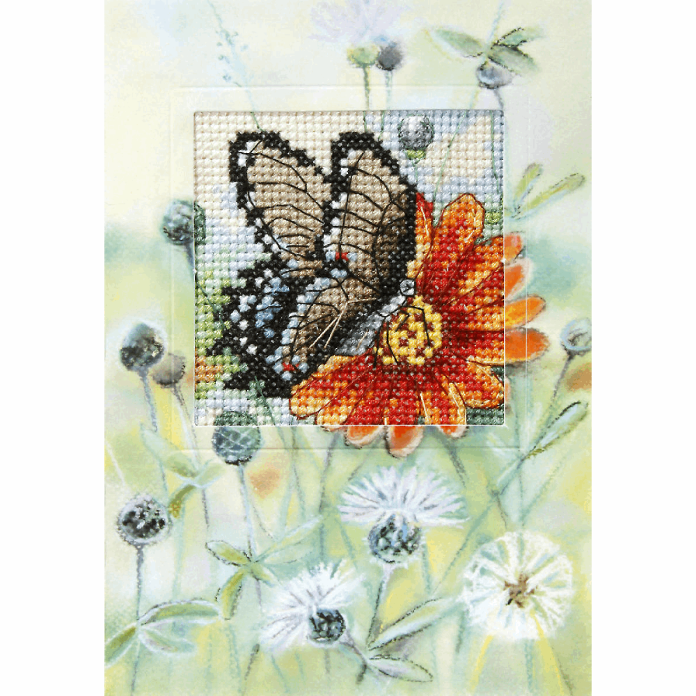 Counted Cross Stitch Kit: Greetings Card: Butterfly and Gerbera