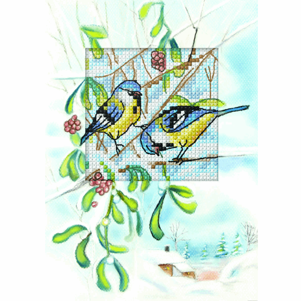 Counted Cross Stitch Kit: Greetings Card: Blue Tits