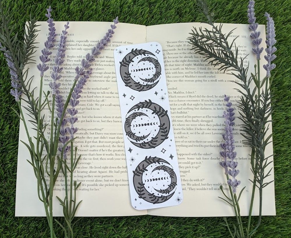 Moon Phases White | Matte finish or Laminated | Bookmarks designed by KB 