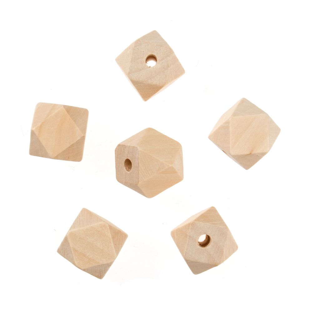 Wooden Beads: 20mm: 5mm Centre Hole: Geo Cut: 6 Pieces