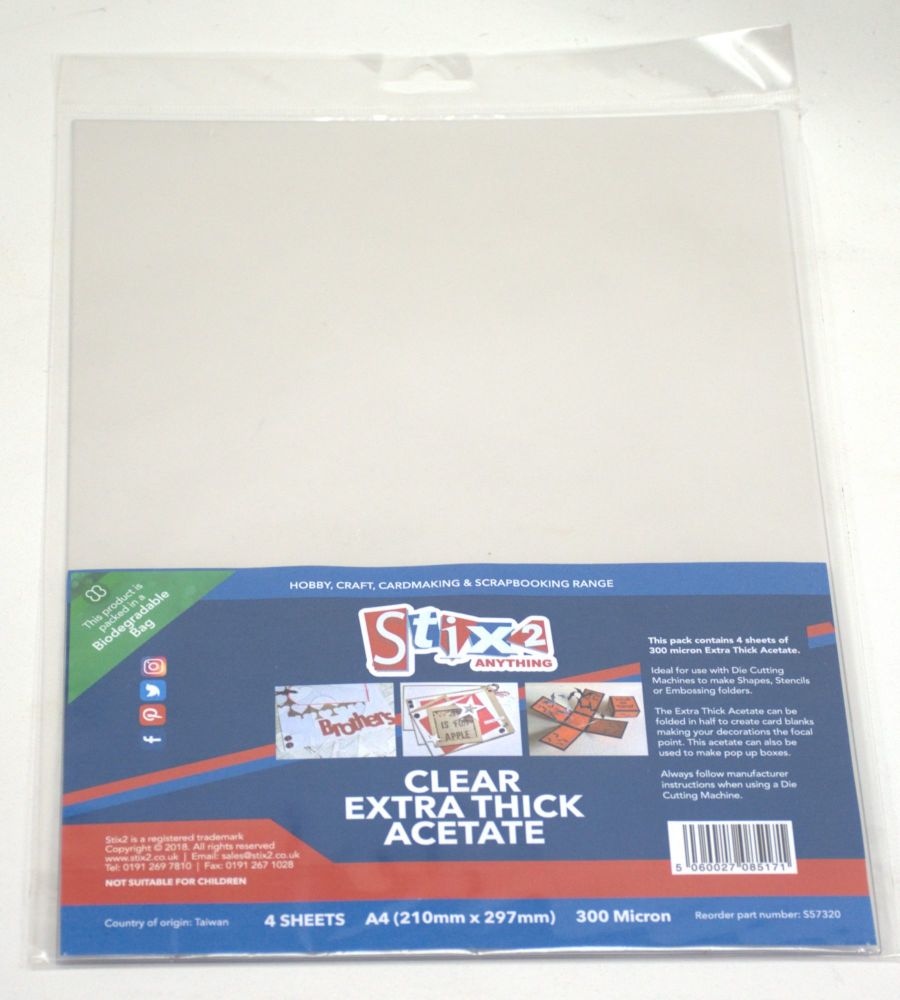 A4 Extra Thick Clear Acetate Sheets - 280 Micron thick - 210mm x 297mm (A4)