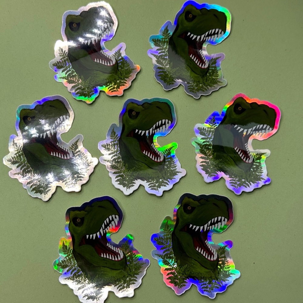 Holographic Dinosaur Attack T-Rex  Vinyl Sticker | 094H