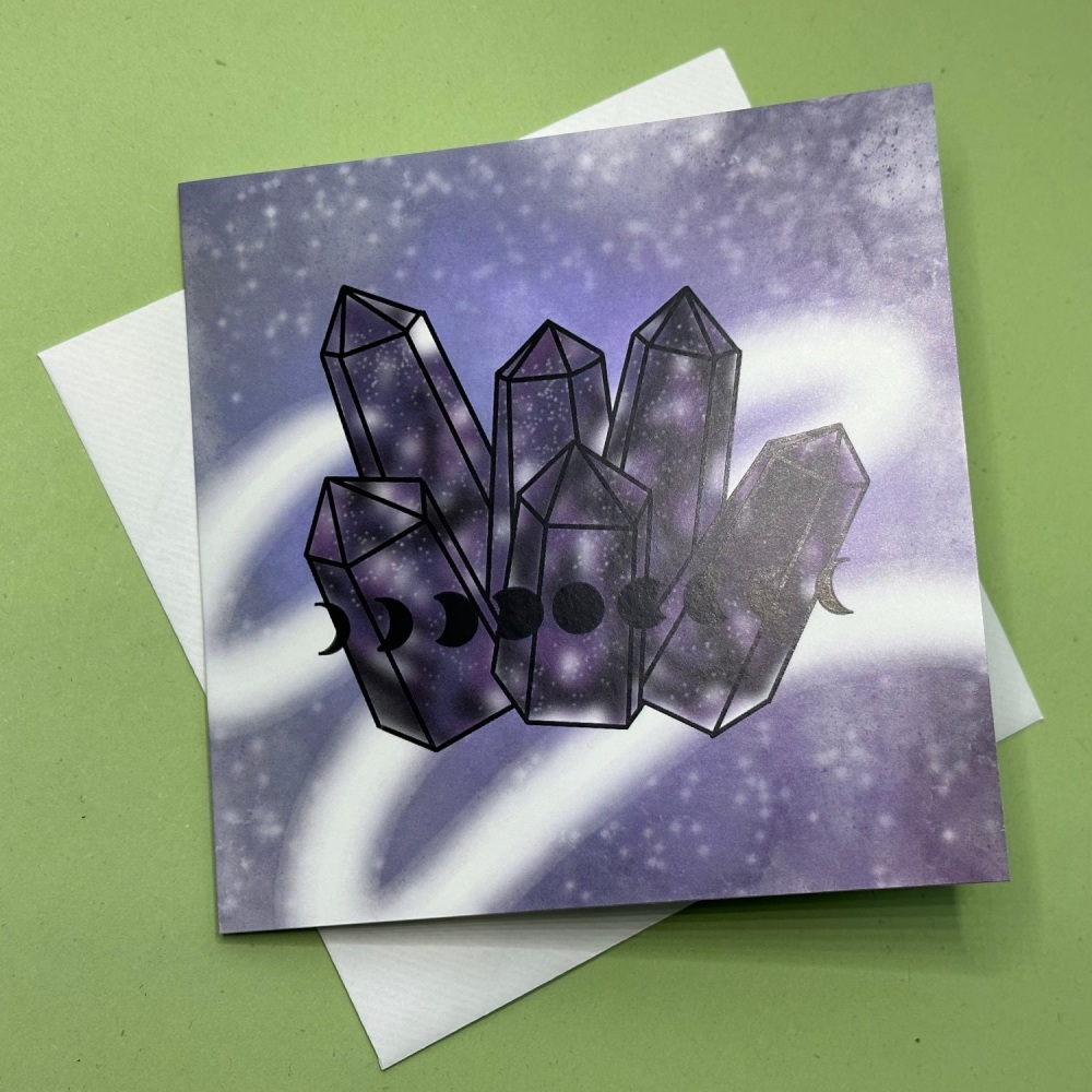 Purple crystal moon | Greetings Card