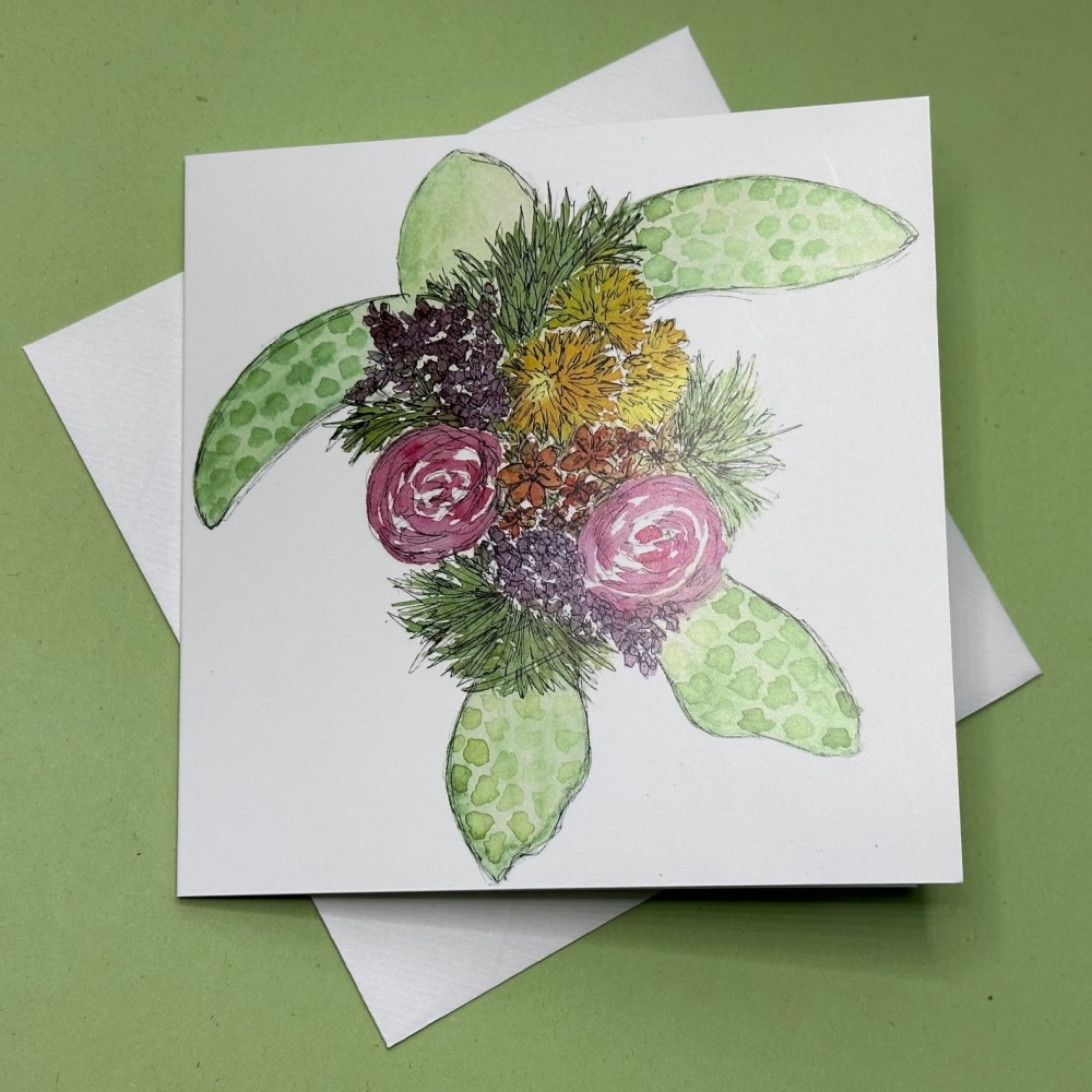 Floral Turtle | Square Greetings Card