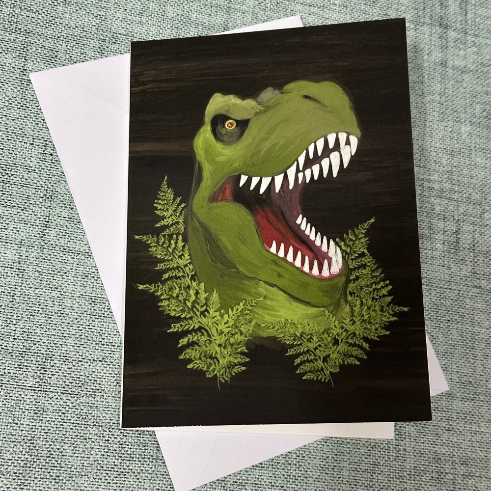 Dinosaur T-Rex with background | Greetings Card