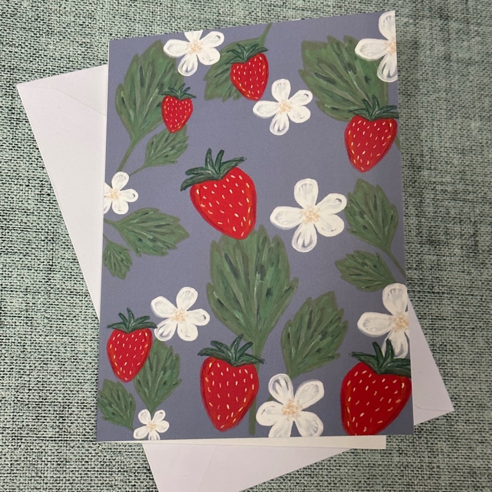 Strawberries with blue background | Greetings Card