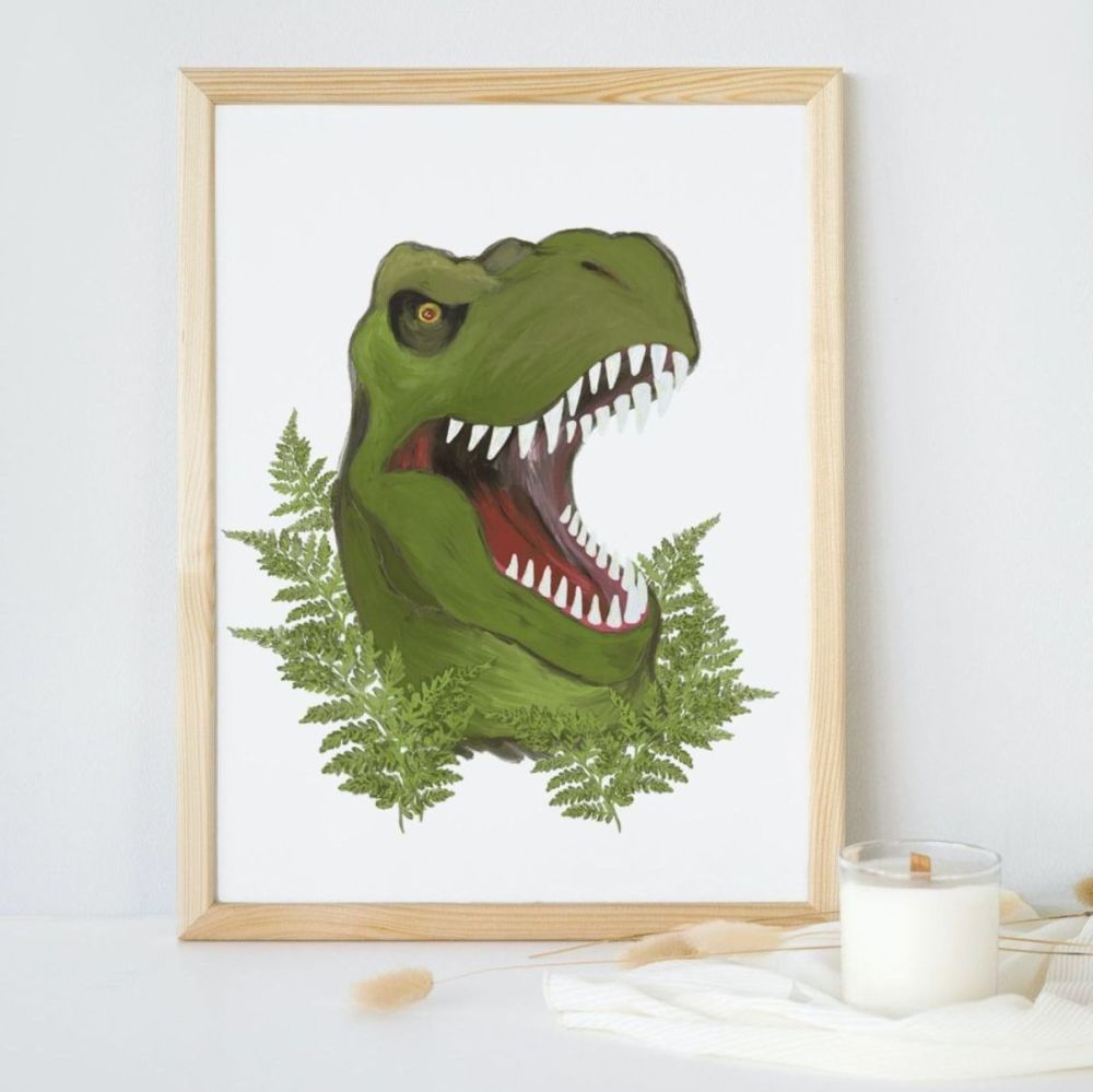 T-Rex Dinosaur Art Print | A4 | Artwork for children's bedroom, playroom or nursery