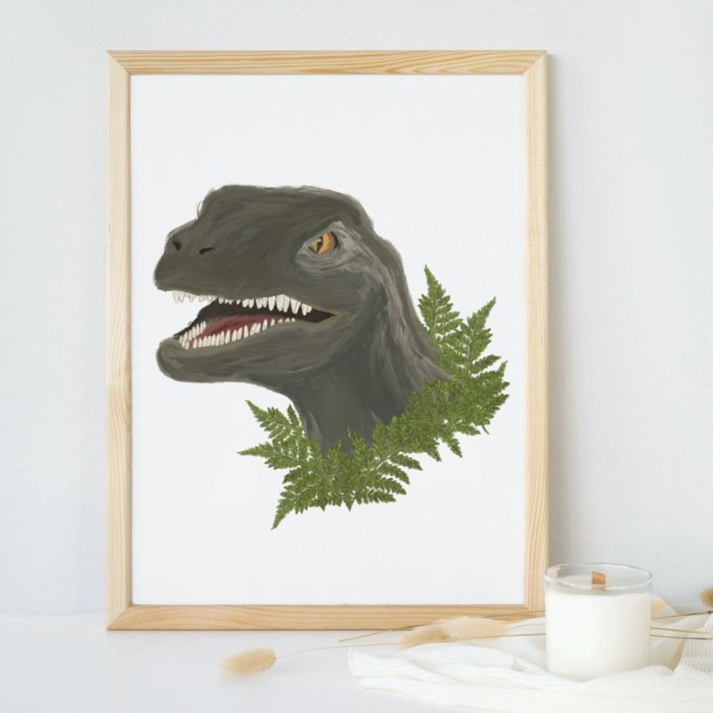 Raptor Dinosaur Art Print | A4 | Artwork for children's bedroom, playroom or nursery