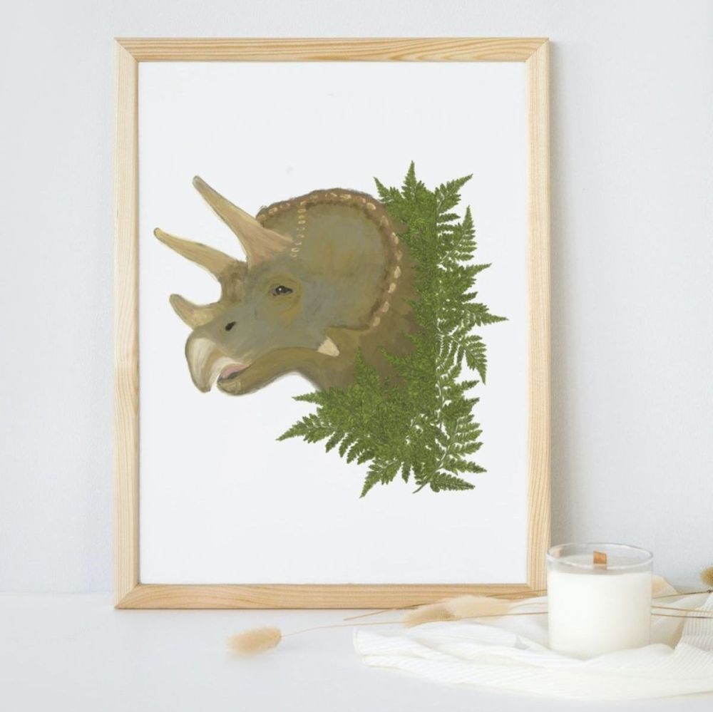 Triceratops Dinosaur Art Print | A4 | Artwork for children's bedroom, playroom or nursery