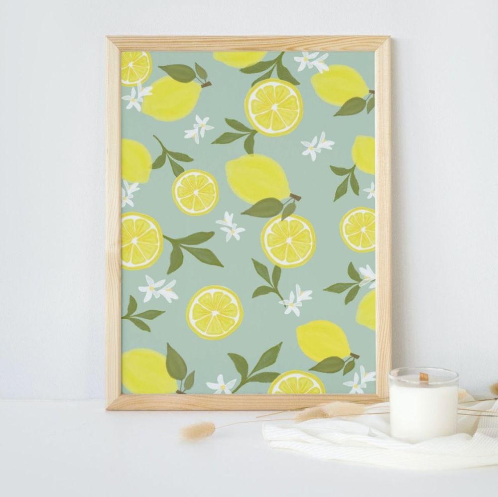 Lemons Pattern #1 | Art Print | A4 | Great for kitchens and dining rooms