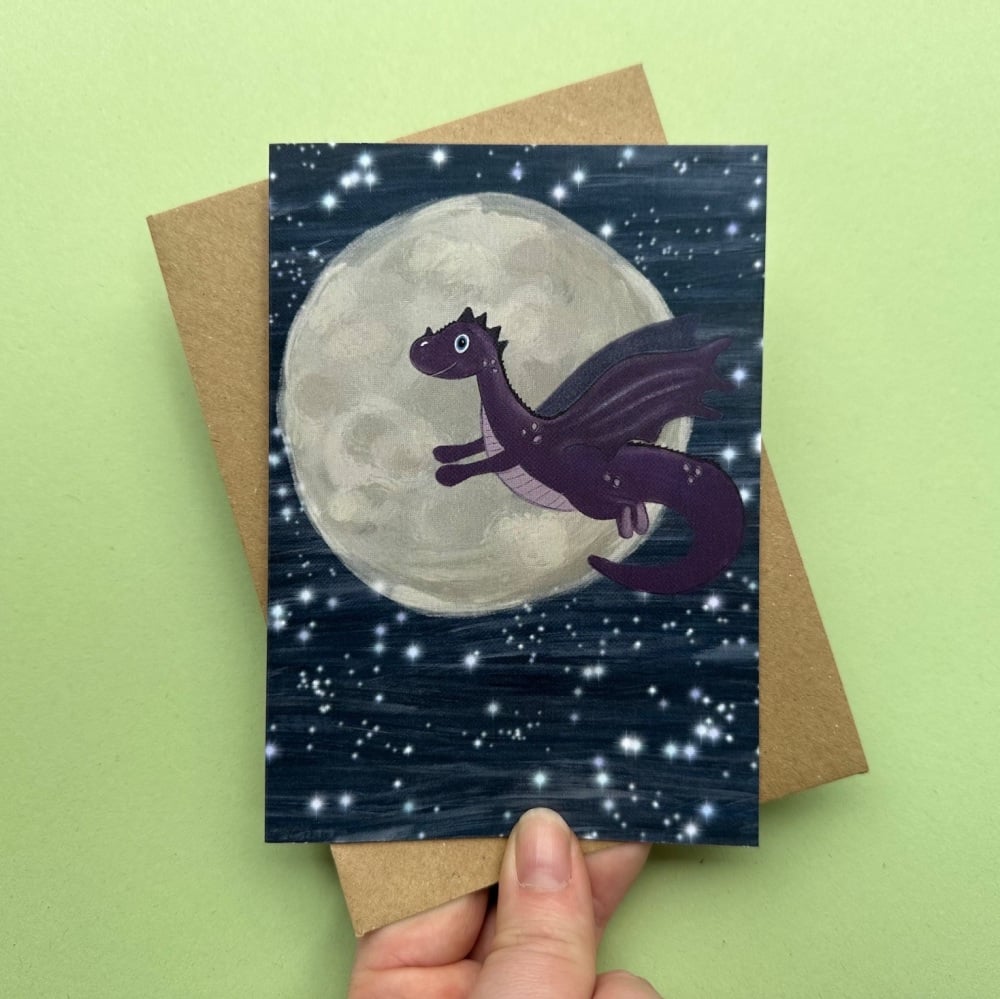 Dragon and moon midnight sky #2 | Greetings Card