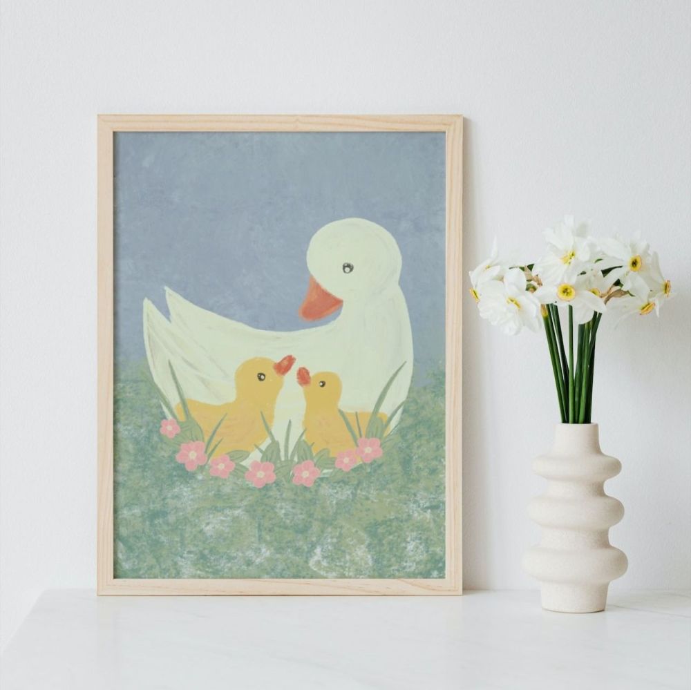 Duck and Ducklings Spring Vibes Art Print | Various sizes available