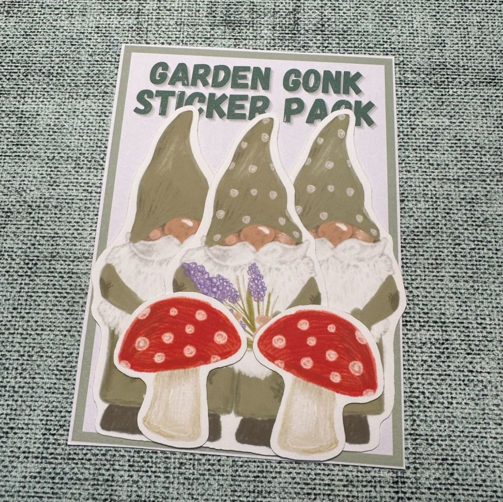 Garden Gonks & Toadstools Die Cut Sticker Pack (5pc) | SKU: GG01