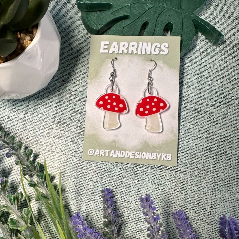 Toadstool / Mushroom Acrylic Charm Earrings