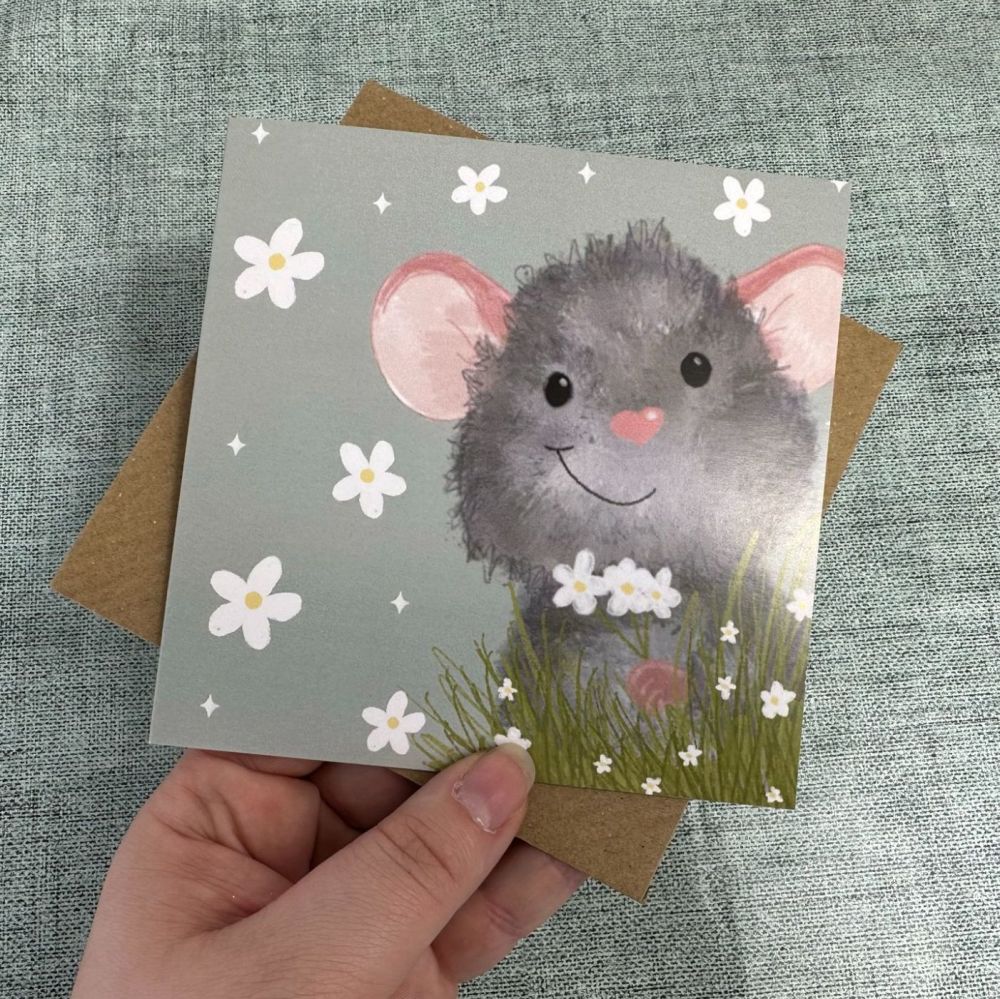 Little Mouse with sage background Greetings Card