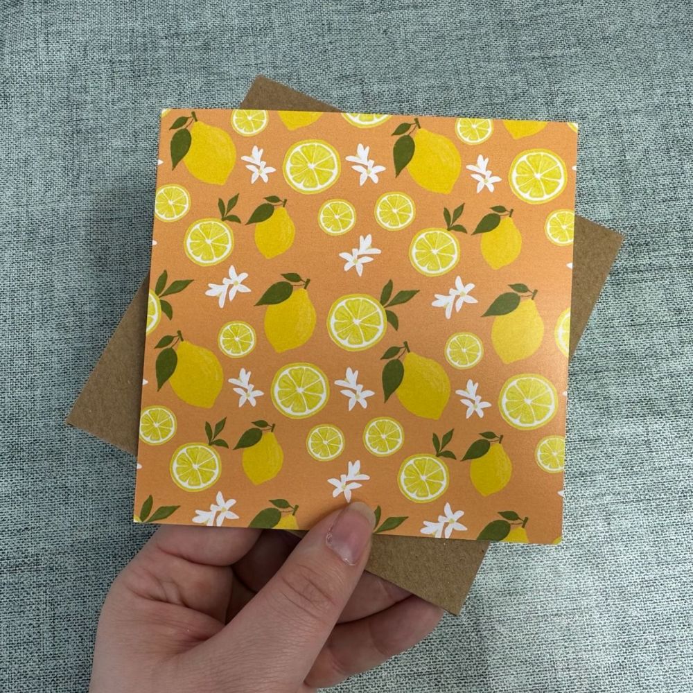 Lemons Pattern on  orange Greetings Card