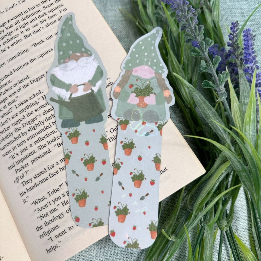 Garden Gonk die cut holographic bookmarks - Set of 2