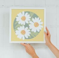 Yellow & White simplistic florals Square Art Print